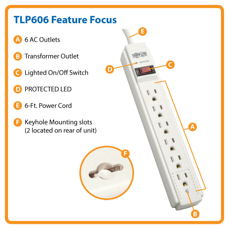 Tripp Lite Protect It!  6-Outlet  790Joules 6ft Cord Light Gray Housing