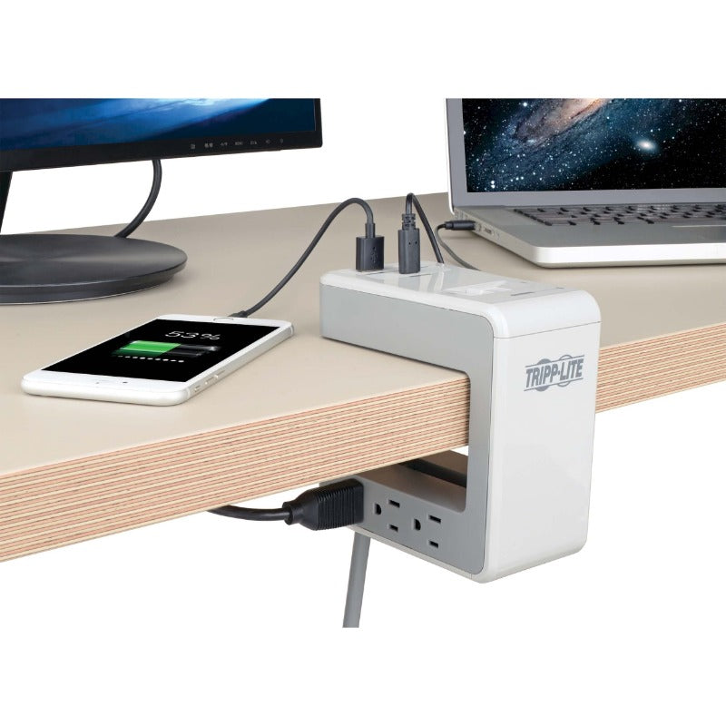 Tripp Lite Surge Protector 6-Outlet 1080Joules 2 USB-A Desk Clamp