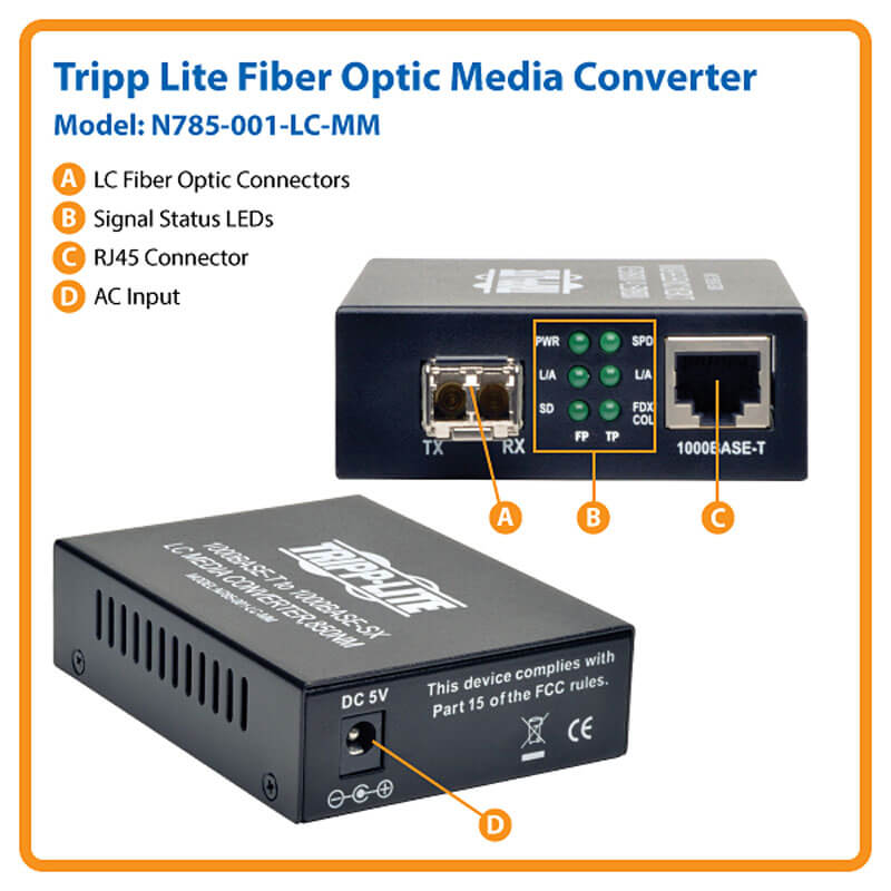 Tripp Lite Media Converter MultiMode Gigabit LC,  850nm,  550M