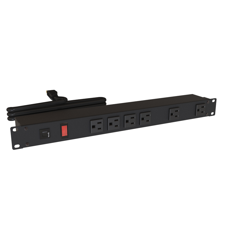 Hammond 1582 PDU (1P) 15A/125V  FO (6) 5-15R P/L5-15P 15 ft BK