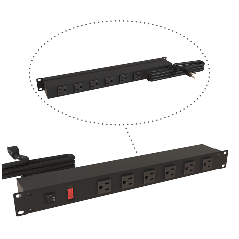 Hammond 1583 PDU 15A/125V (1P) I/Switch FO(6) RO(6) O(5-15R)P/5-15P 6 ft BK