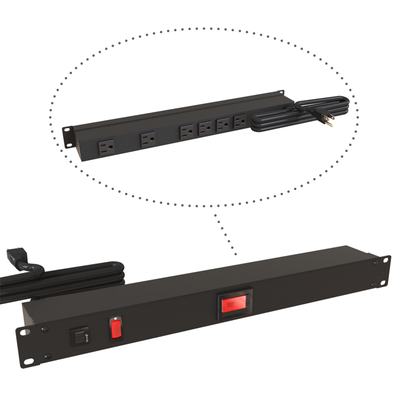 Hammond 1583 PDU 15A/125V (1P) I/Switch/Metered RO(6)5-15R P(5-15P) 15 ft BK