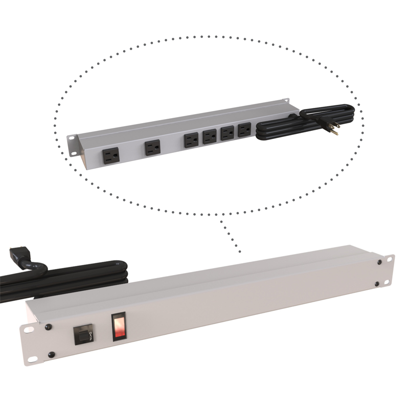 Hammond 1583 PDU 15A/125V (1P) I/Switch RO(6) O(5-15R)P/5-15P 15 ft GY