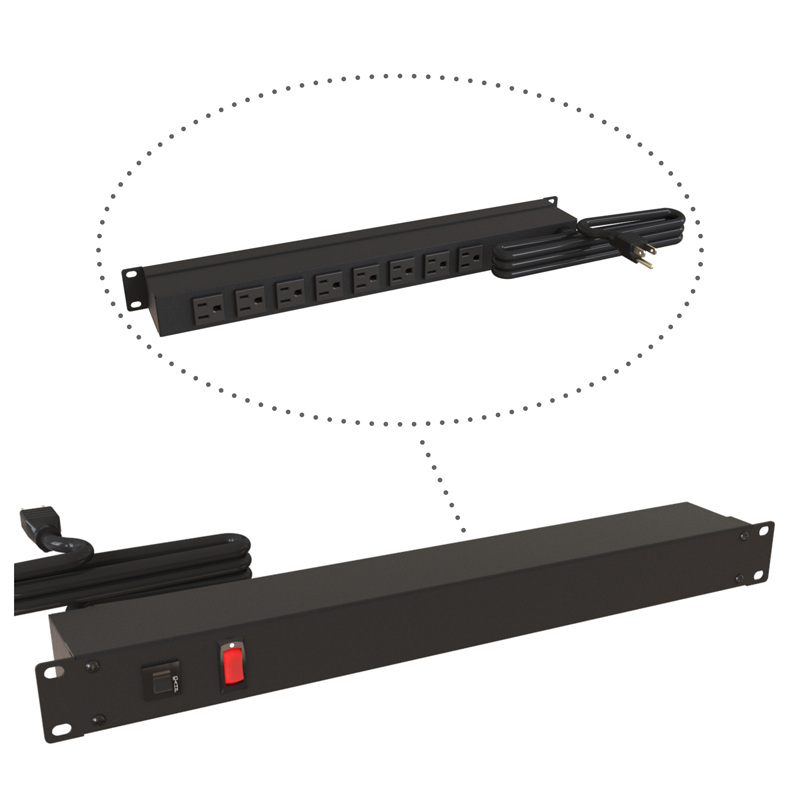 Hammond 1583 PDU 15A/125V (1P) Switch RO(8) O(5-15R)P/5-15P 15 ft BK