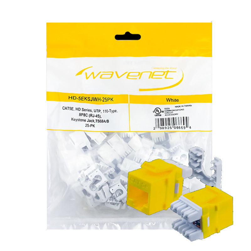 Wavenet Keystone Jack CAT5E, HD Series, UTP, 110, 8P8C,T568A/B, Yellow, 25PK