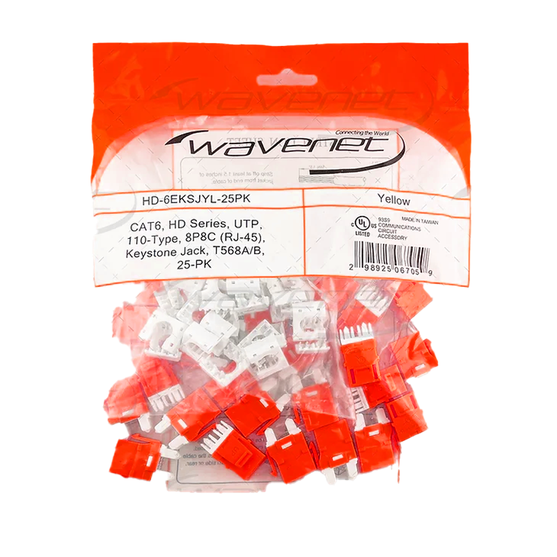 Wavenet Keystone Jack, CAT6, HD Series, UTP, 8P8C, T568A/B, RED, 25 pack