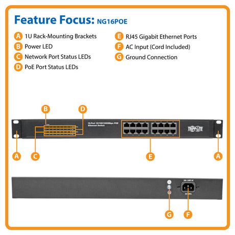 Tripp Lite 16-Port 10/100/1000 Mbps 1U Rack-Mount/Desktop Gigabit Ethernet Unmanaged Switch 