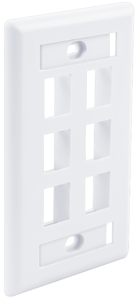 Wavenet FacePlate, Flush Style, Single Gang, 6-PORT, W/Window Labels, WHITE