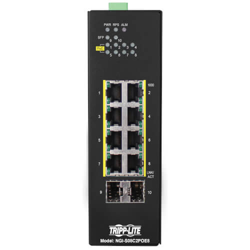 Tripp Lite Switch Industrial Managed  8-Port Lite Gigabit PoE+ 30W 2 GbE SFP