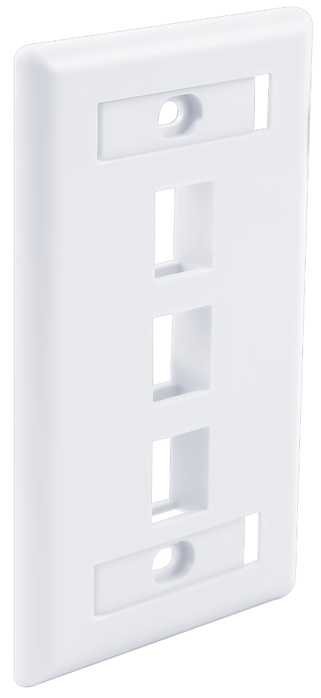 Wavenet FacePlate, Flush Style, Single Gang, 3-PORT, W/Window Labels, WHITE