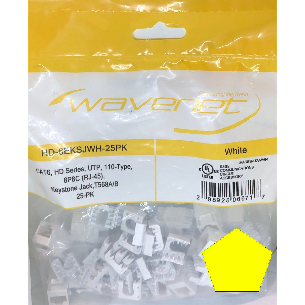 Wavenet Keystone Jack, CAT5E, HD Series, UTP, 110, 8P8C,T568A/B, Yellow, 25PK