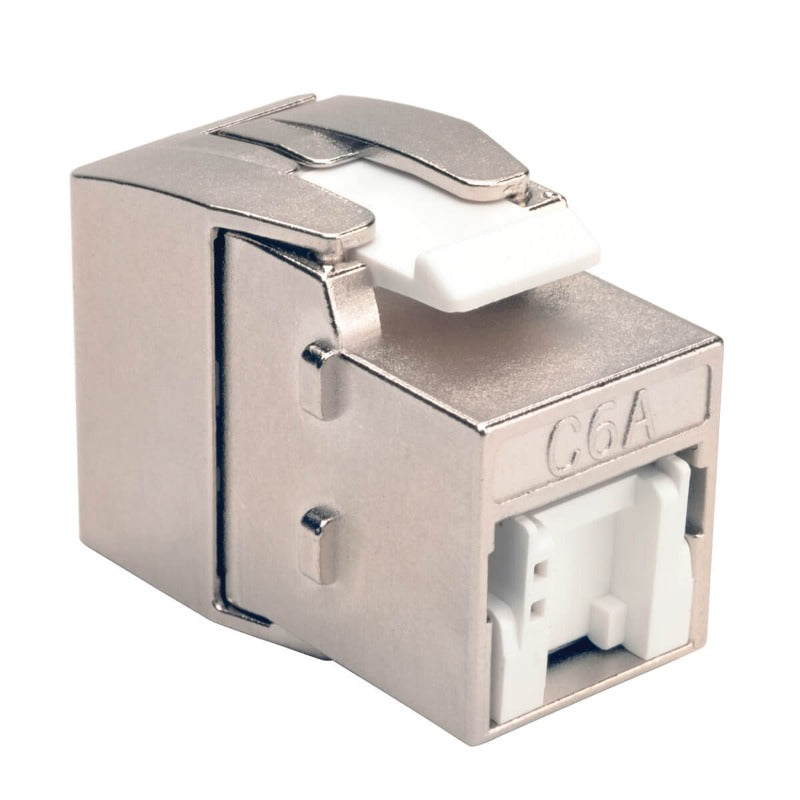 Tripp Lite Keystone Jack Cat6a Toolless Shielded PoE/PoE+, Shuttered - Silver