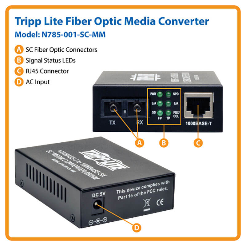 Tripp Lite Media Converter MultiMode Gigabit SC,  850nm,  550M