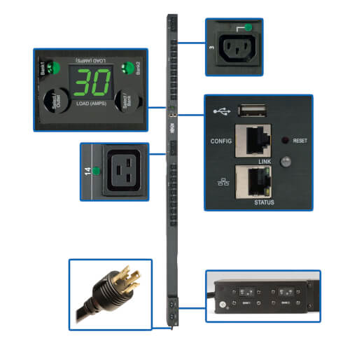 Tripp Lite PDU Switched (1P)  5.5kW 208/230V 24A L6-30P 10'/(24)20-C13 4-C19 70"