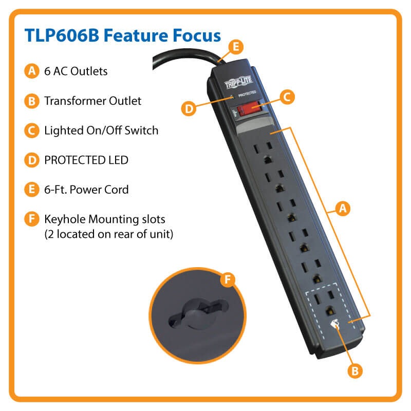 Tripp Lite Protect It!  6-Outlet  790Joules 6ft Cord Diagnostic LED - Black
