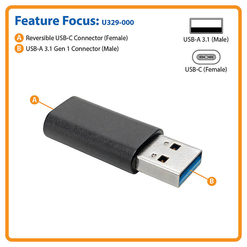 Tripp Lite USB Adapter USB-C Female to USB-A Male, USB 3.0