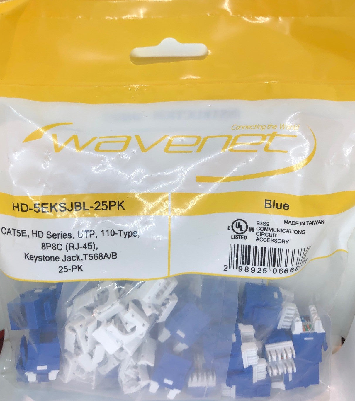 Wavenet Keystone Jack, CAT5E, HD Series, UTP, 110, 8P8C,T568A/B, Blue, 25PK